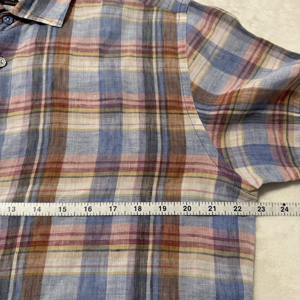 Rodd & Gunn Linen Shirt Men Large Plaid Blue Pink Short Sleeve Button Up - Picture 8 of 8